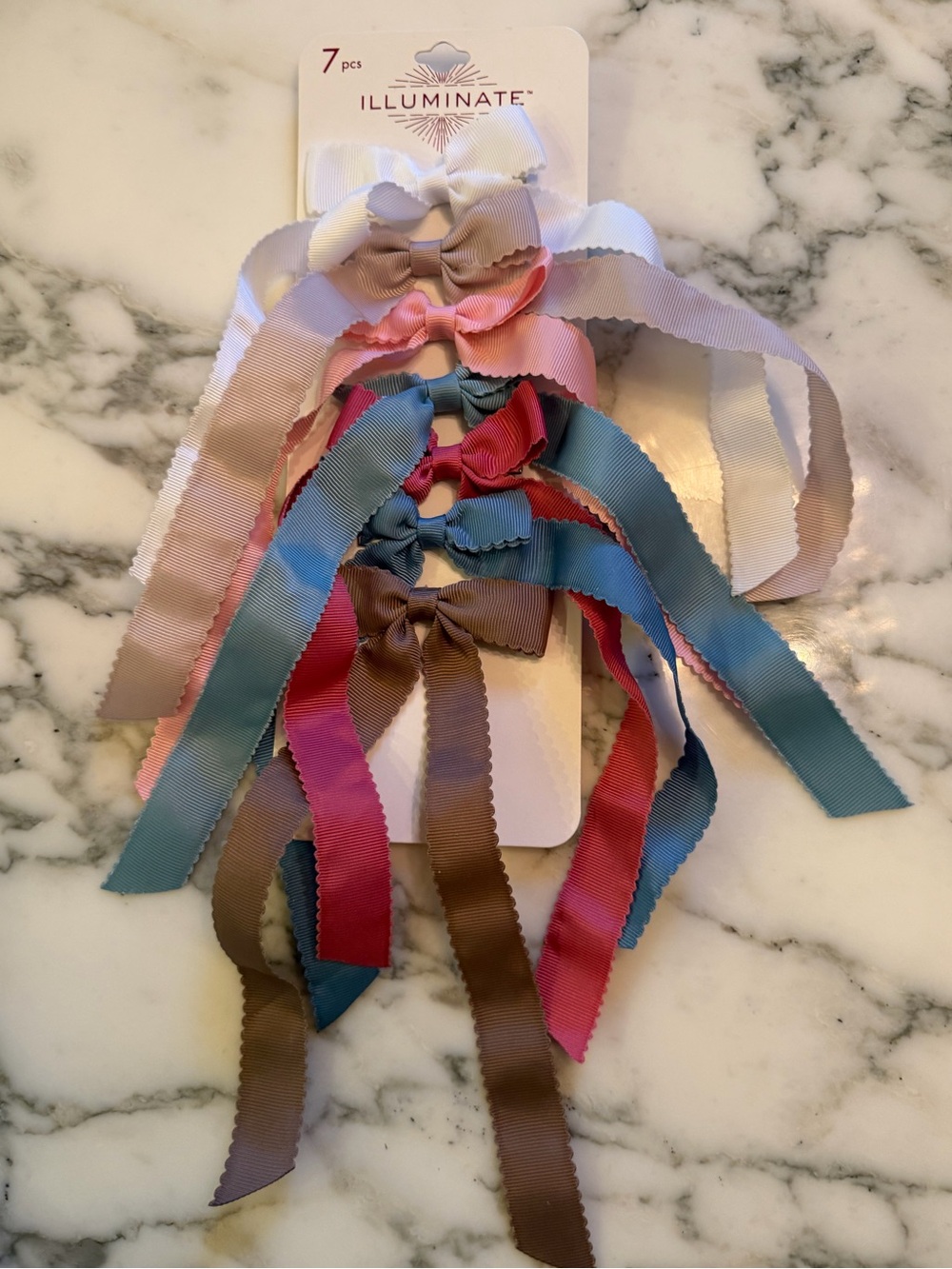 NWT Illuminate 7-Pc Grosgrain Ribbon Bow Hair Clip Set Girls Assorted Colors